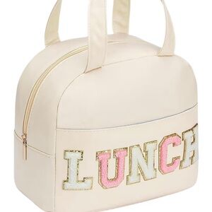 Elegant Cream Lunch Bag with Colorful Lettering